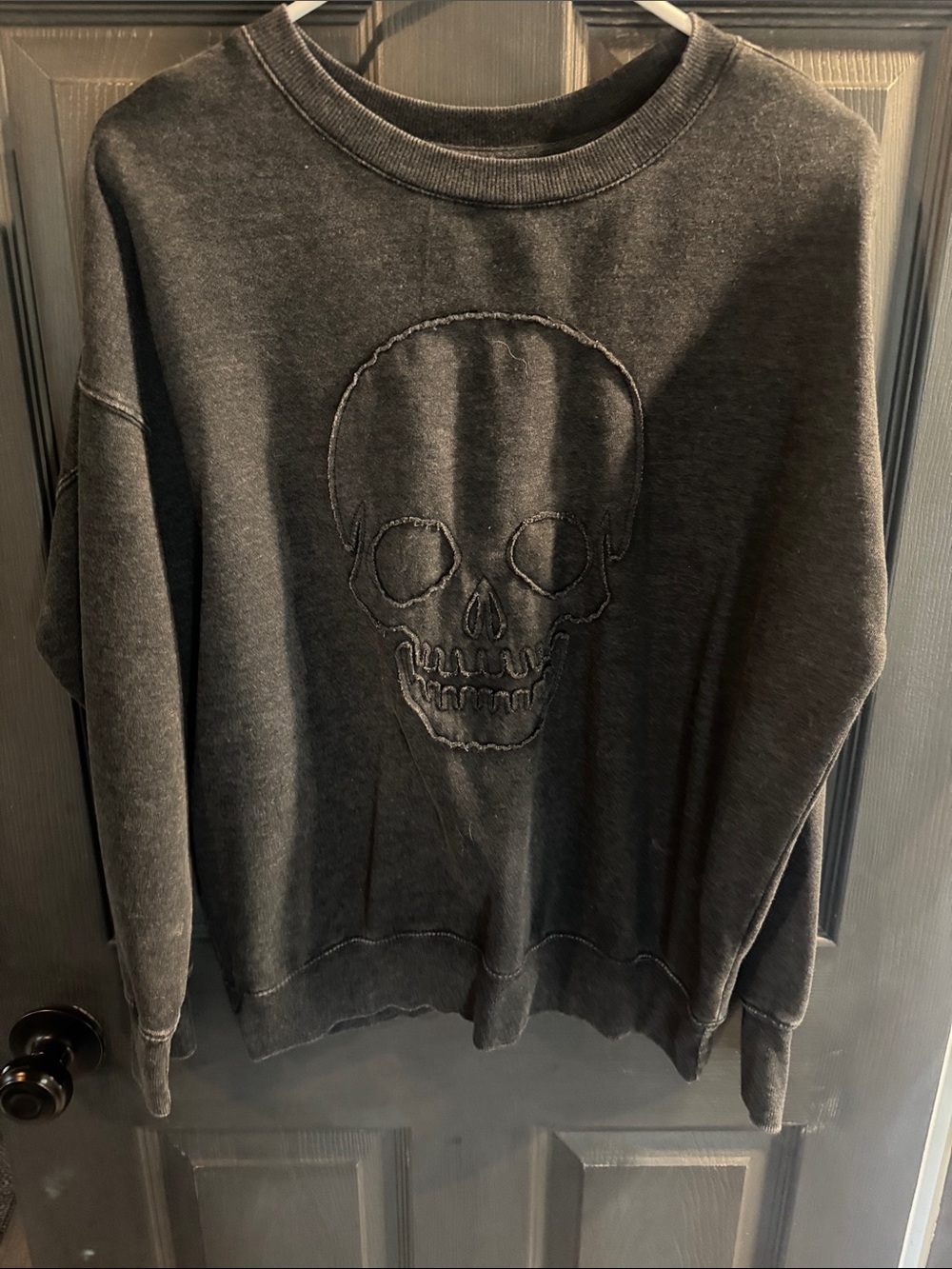 Maurices Black Washed Skull Crewneck Sweatshirt